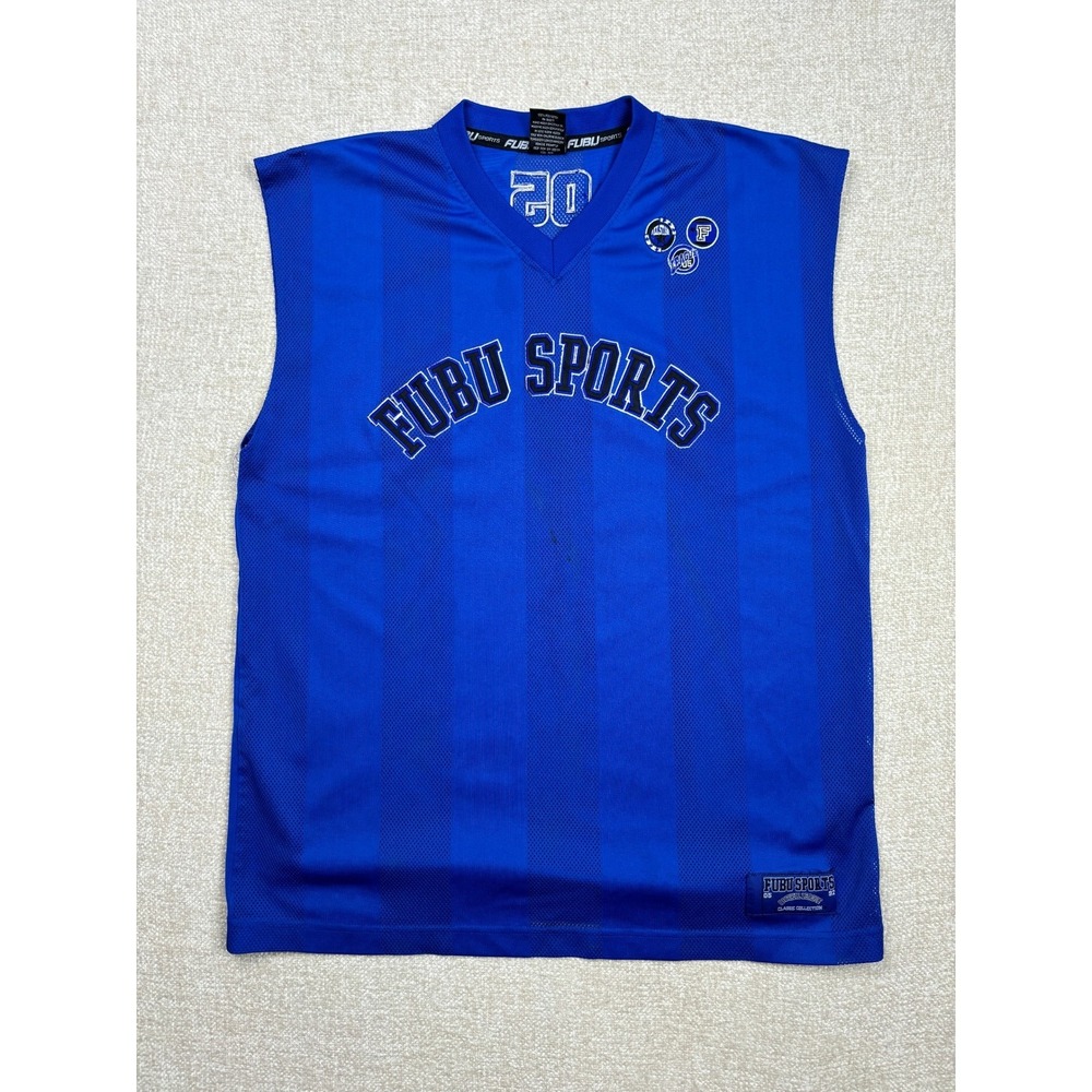 Vintage FUBU Sports Blue Sleeveless Jersey Mesh Y2K Streetwear Mens XL 20 05